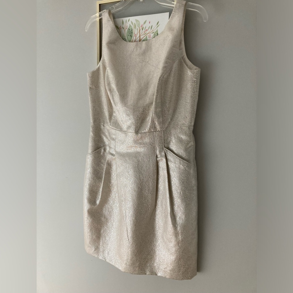 Dalia sz6 metallic silver/cream gorgeous shift dress with pockets